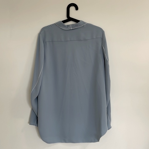 BABATON baby blue with white stitching silk like blouse Size L - Picture 2 of 5